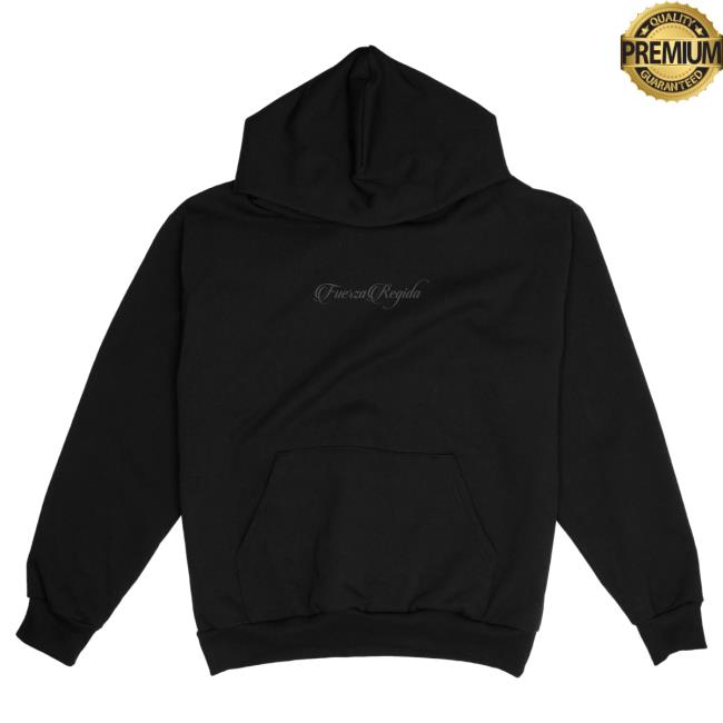 Official Fuerza Regida Merch Store Fuerza Regida Script Heavyweight Popover Sweatshirt - Black Fuerza Regida Clothing Shop FuerzaRegida