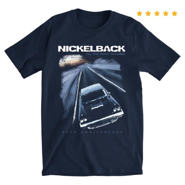 Official Nickelback Merch Nickelback ATRR 20th Anniversary Cover Navy T Shirt