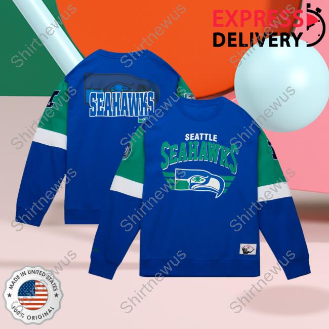 Mitchell & Ness Royal Seattle Seahawks Gridiron Classics All Over Print 3.0 Crewneck
