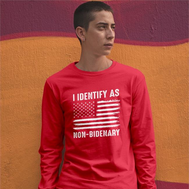 Matt I Identify As Non-Bidenary American Flag Long Sleeve Tee Red