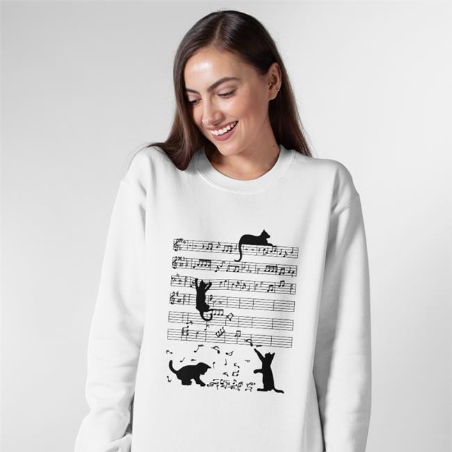 Threatening Music Notation Cute Cat Playing Music Note Clef Musician Hoodie White Threatnotation