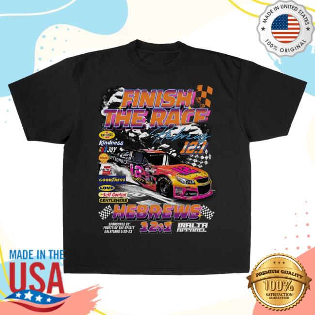Official Malta Apparel Clothing “Finish The Race” Garment Dyed Hot Shirt - Black