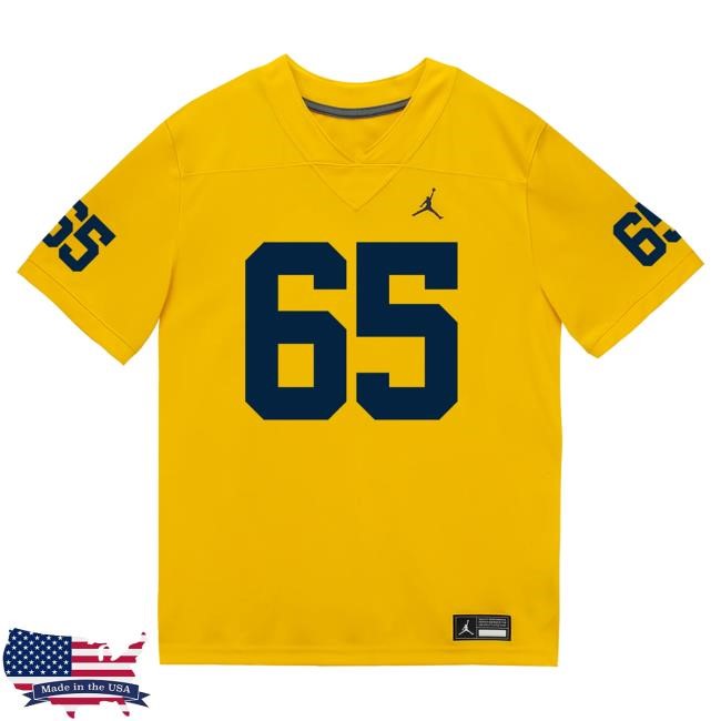 Michigan Wolverines #65 Andrew Babaola Student Athlete Maize Football Jersey T Shirt The M Den Shop Official