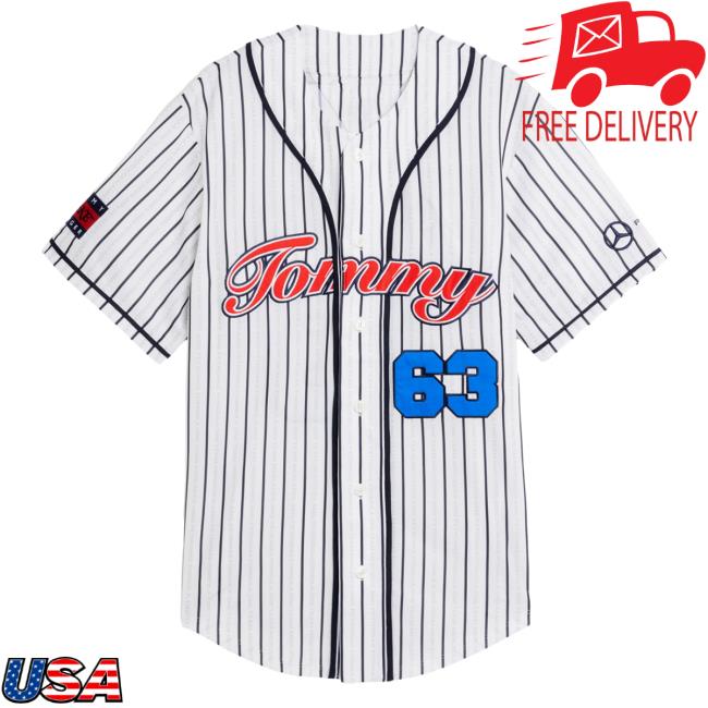 Official Mercedes Amg F1 Merch Tommy X Mercedes-Amg F1 X Awake Ny Baseball Jersey Tshirt White/Desert 63 MercedesAmgF1 Apparel Clothing Store Shop