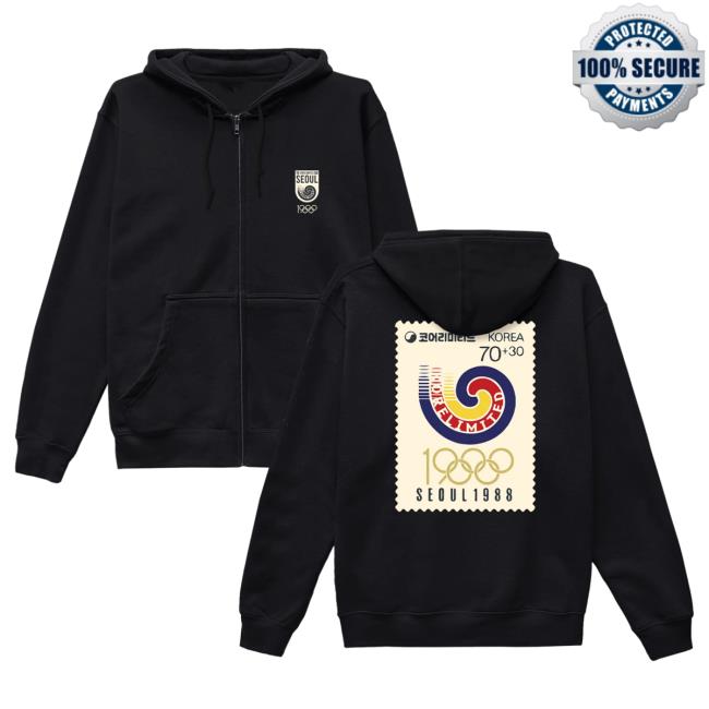Official Kore Limited Merch Store KoreLimited Seoul Olympic Stamp Zip UpHooded Sweatshirt (Black) Kore Limited Apparel Clothing Shop