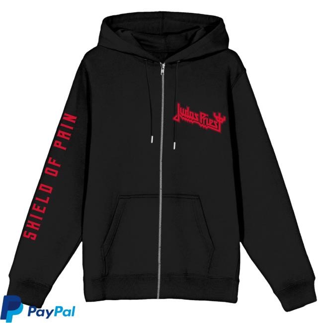 Official Judas Priest Merch Shield of Pain Badge Zip Hoodies