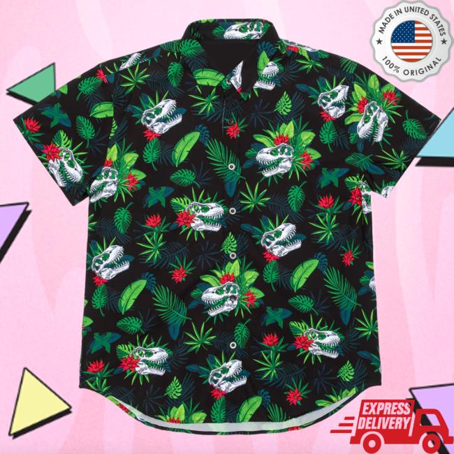 Official Excision Merch Aloha Rex Button Up T-Shirt (Black)