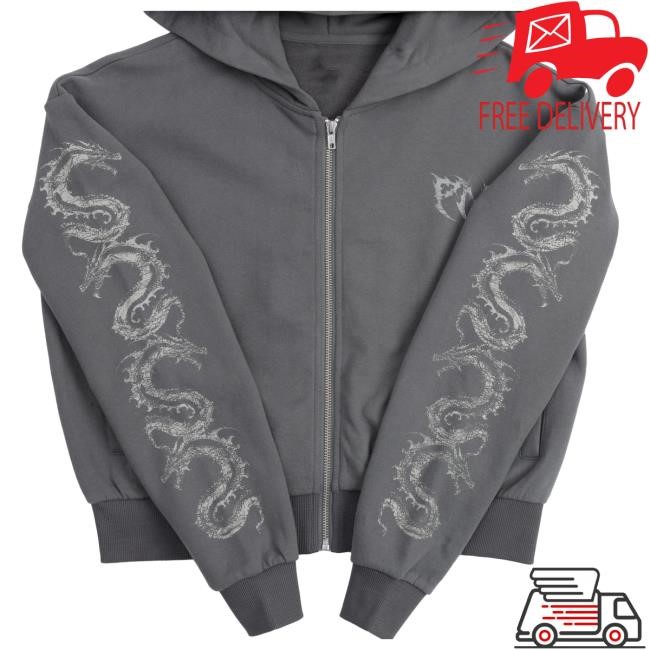 Official Pay Money Wubby Merch Dragonbind Cropped Zip Hooded Sweatshirt - Grey PayMoneyWubby