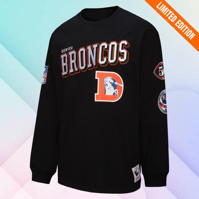 Official Denver Broncos Clothing Men's Mitchell & Ness Black Denver Broncos Training Camp Vintage Logos Long Sleeve T-Shirts DenverBroncos