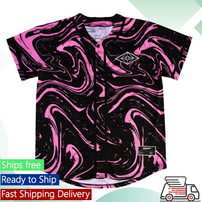 Official Slander Merch Store Spaceman Jersey Baseball Tee Shirt Pink/Black Marble