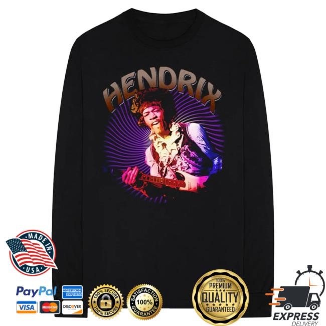 Jimi Hendrix Guitar Photo Black Long Sleeve Tee Shirt