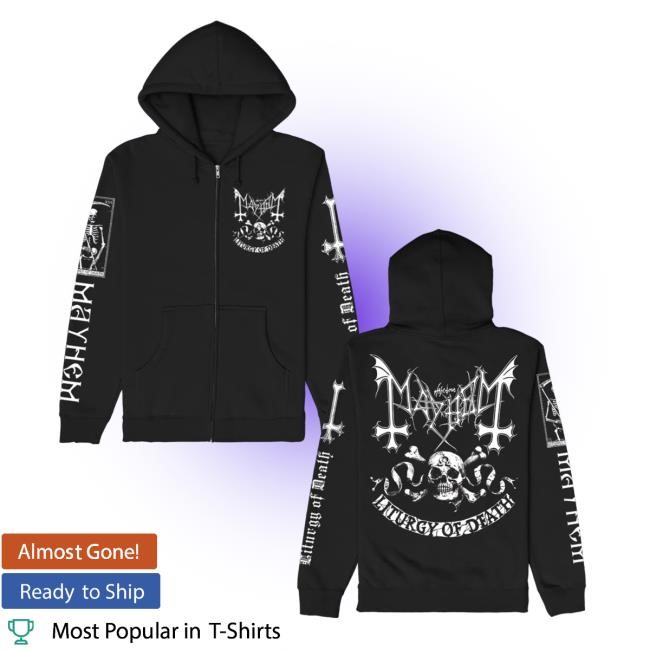 Official Mayhem Band Omega Skull Zip Up Hooded Sweatshirt (Black)