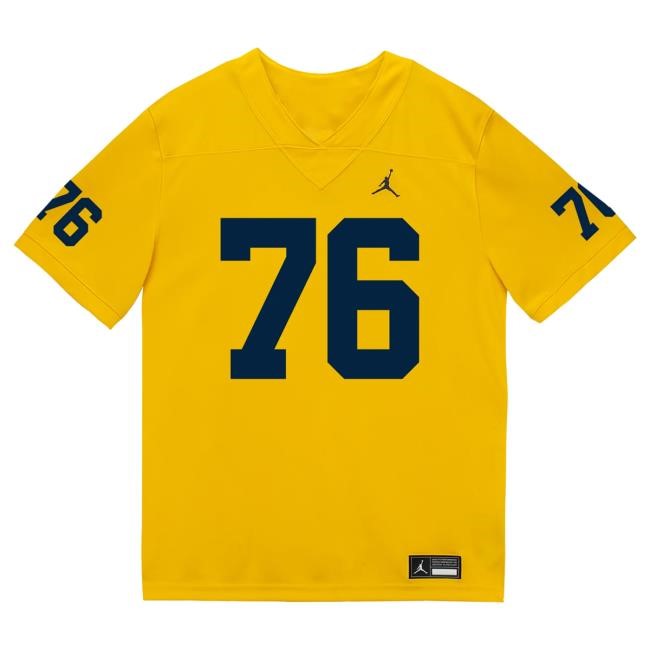 Official The M Den Michigan Wolverines #76 Connor Jones Student Athlete Maize Football Jersey Tees