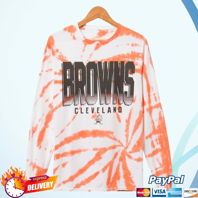Official Junk Food Apparel Clothing Store Shop Junkfoodclothing Cleveland Browns Game Time Tie Dye Long Sleeve T-Shirts Orange Tie-Dye