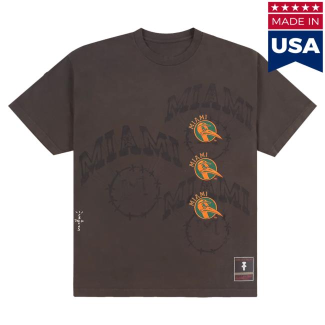 Official Travis Scott Utopia Merch Store CJ X M&N X UNIVERSITY OF MIAMI SEAL Attractive Shirt Travis Scott Apparel Clothing TravisScott