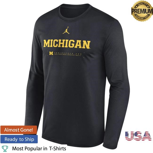 Michigan Wolverines Jordan Brand Basketball Pitch Blue Dri-FIT Shooting Long Sleeve New Shirt The M Den Official Shop