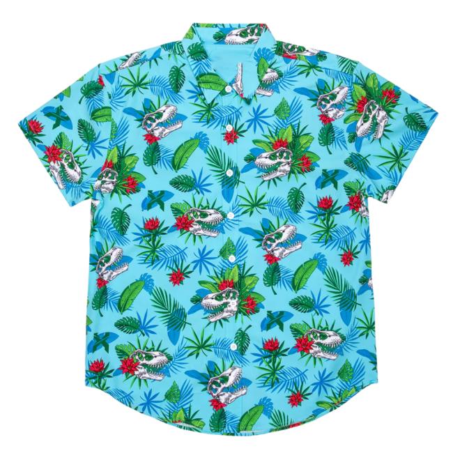 Official Excision Merch Aloha Rex Button Up T-Shirts Blue