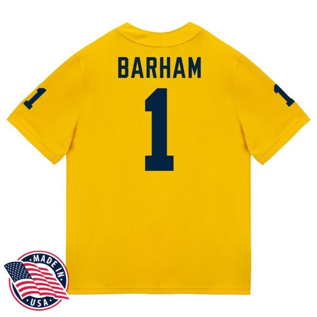 The M Den Michigan Wolverines #1 Jaishawn Barham Student Athlete Maize Football Jersey T Shirt