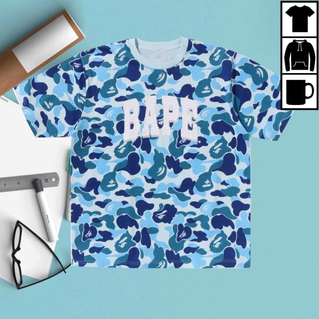 Official BAPE Shop Clothing Store Merch Abc Blue Camo Relaxed Fit BAPE Logo Shirt 2024