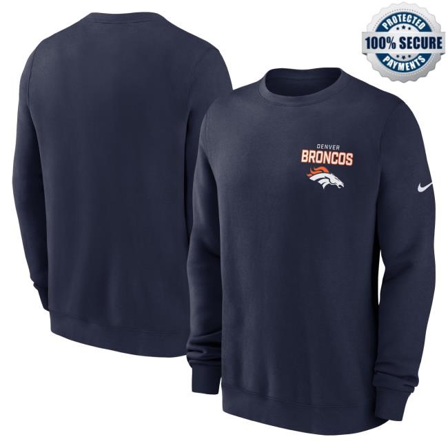 Official Denver Broncos Merch Men's Nike Navy Denver Broncos Primetime Club Sweater DenverBroncos